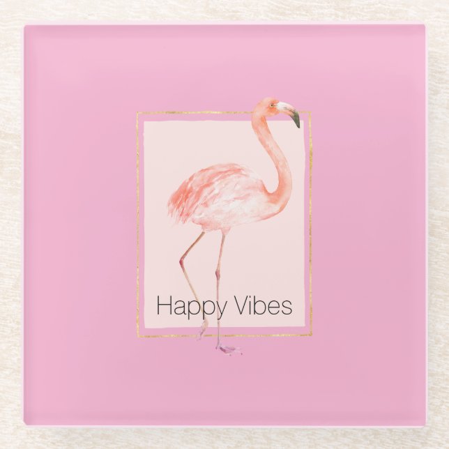 Dessous-de-verre En Verre Flamant Rose Chic Heureux (Devant)