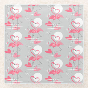 Dessous-de-verre En Verre Flamant rose Love dessous de verre carrelé