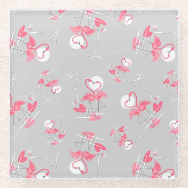 Dessous-de-verre En Verre Flamant rose Love Multi dessous de verre (Devant)