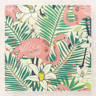 Dessous-de-verre En Verre Flamant rose Palm Feuilles : Vintage tropical