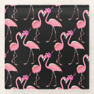Dessous-de-verre En Verre Flamants roses roses : Arrière - plan noir Vintage