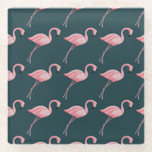 Dessous-de-verre En Verre Flamants roses sur motif bleu vintage sans soudure