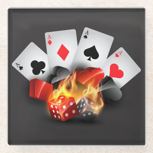 Dessous-de-verre En Verre Flame Poker Casino Black (Devant)