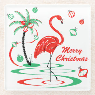Dessous-de-verre En Verre Flamingo rouge Noël Joyeux Noël en verre