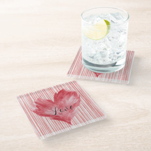Dessous-de-verre En Verre Flamme d'amour à cœur rouge