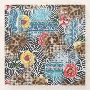 Dessous-de-verre En Verre Fleur d'aquarelle transparente, motif texturé.