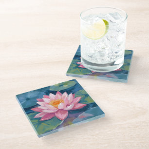Dessous-de-verre En Verre Fleur de Lotus Nénuphar Aquarelle