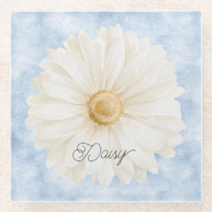 Dessous-de-verre En Verre Fleur de marguerite bleue blanche
