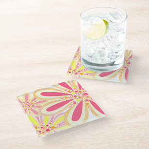 Dessous-de-verre En Verre Fleur de printemps jaune et rose