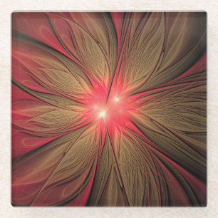 Dessous-de-verre En Verre Fleur fractale de fansy rouge