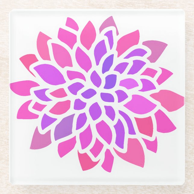 Dessous-de-verre En Verre Fleur Hippie rose Rétro Moderne (Devant)