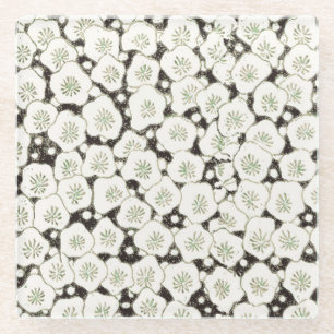 Dessous-de-verre En Verre Fleur japonaise vintage 1902 : Fleur noire et blan