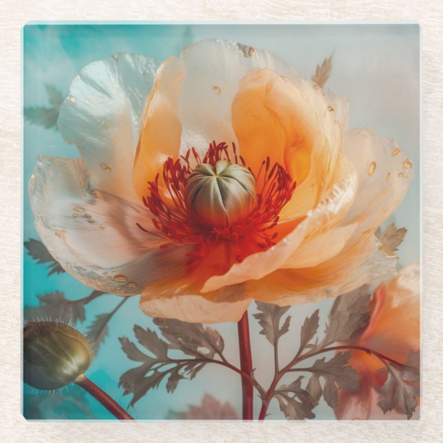 Dessous-de-verre En Verre Fleur orange délicate (Devant)