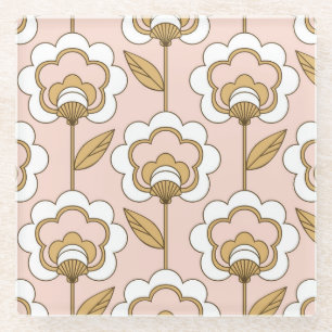 Dessous-de-verre En Verre Fleur rétro : motif vintage sans soudure.