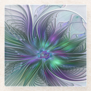 Dessous-de-verre En Verre Fleur verte abstraite moderne fractale violette