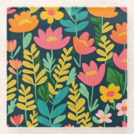 Dessous-de-verre En Verre Fleurs colorées et feuille