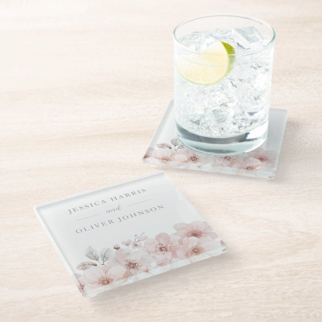 Dessous-de-verre En Verre Fleurs d'Aquarelle Belle Mariage (Incliné)