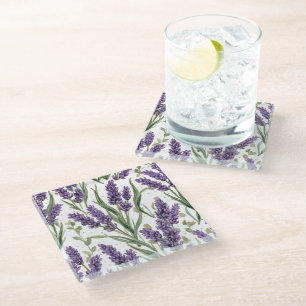 Dessous-de-verre En Verre Fleurs de lavande violette aquarelle botanique