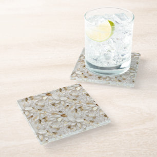Dessous-de-verre En Verre Fleurs de Lotus Or Blanc