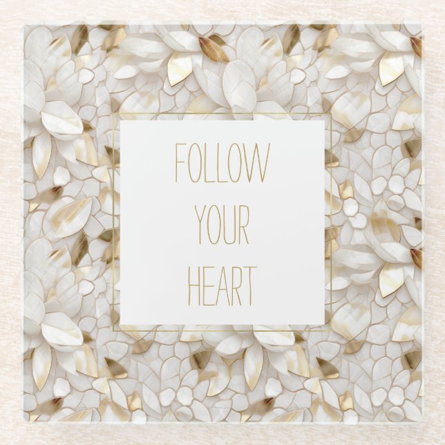 Dessous-de-verre En Verre Fleurs de Lotus Or Blanc (Devant)