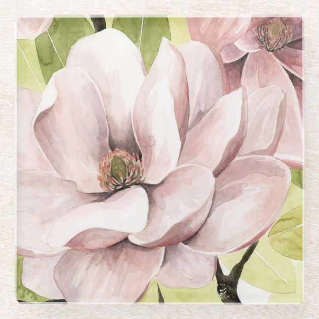Dessous-de-verre En Verre Fleurs de Magnolia (Devant)