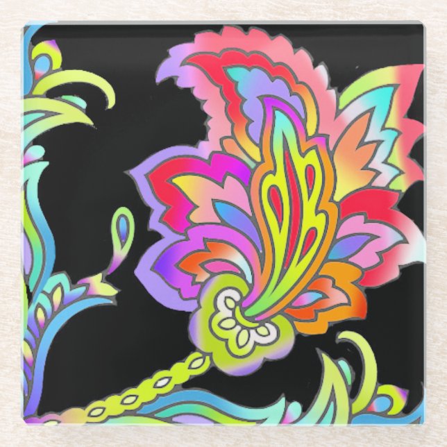 Dessous-de-verre En Verre Fleurs de néon (Devant)