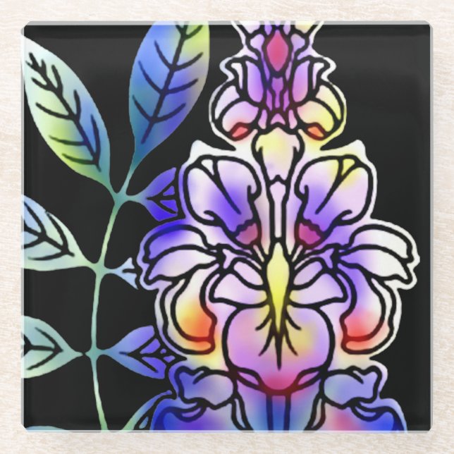 Dessous-de-verre En Verre Fleurs de néon (Devant)
