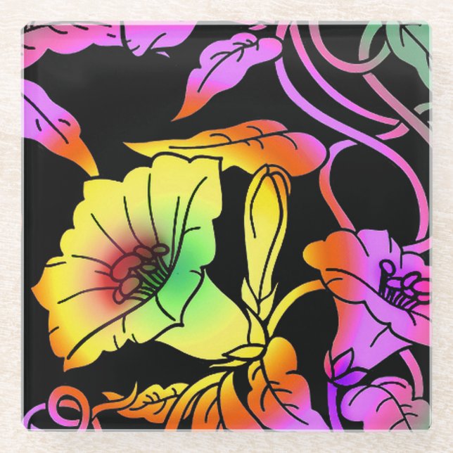 Dessous-de-verre En Verre Fleurs de néon (Devant)