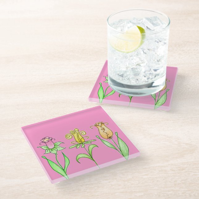 Dessous-de-verre En Verre Fleurs de printemps Pastel (Incliné)