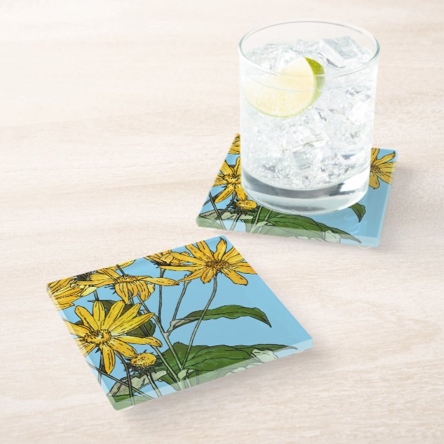 Dessous-de-verre En Verre Fleurs de soleil Art Nouveau (Incliné)