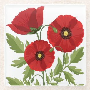 Dessous-de-verre En Verre Fleurs d'été joyeuses floraison de pavot