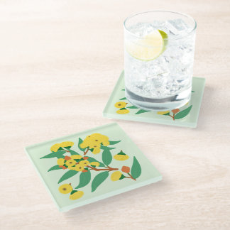 Dessous-de-verre En Verre Fleurs d'eucalyptus jaune