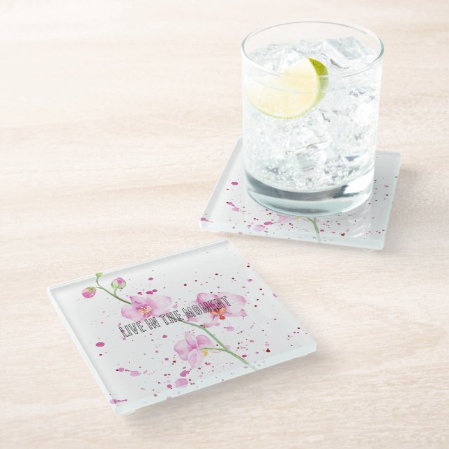 Dessous-de-verre En Verre Fleurs d'orchidées roses (Incliné)