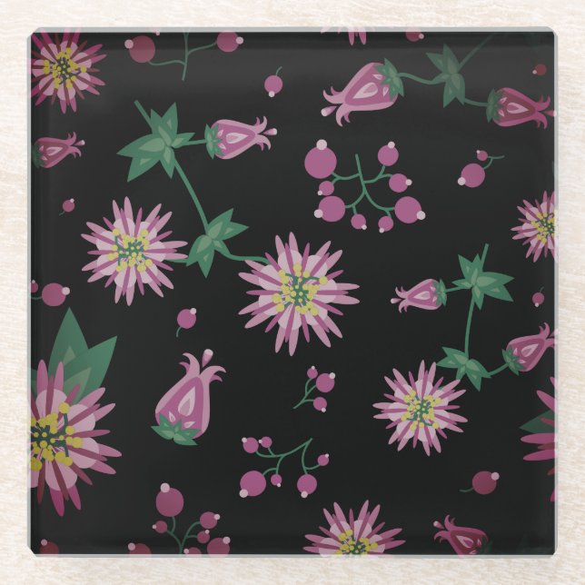 Dessous-de-verre En Verre Fleurs et baies Fog (Devant)