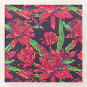 Dessous-de-verre En Verre Fleurs et colibris