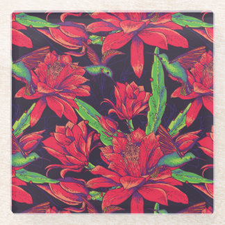 Dessous-de-verre En Verre Fleurs et colibris