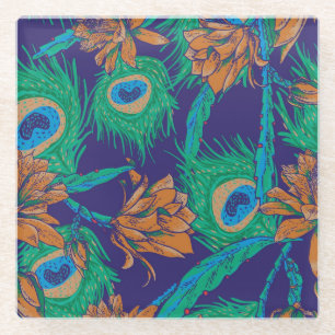 Dessous-de-verre En Verre Fleurs et plumes