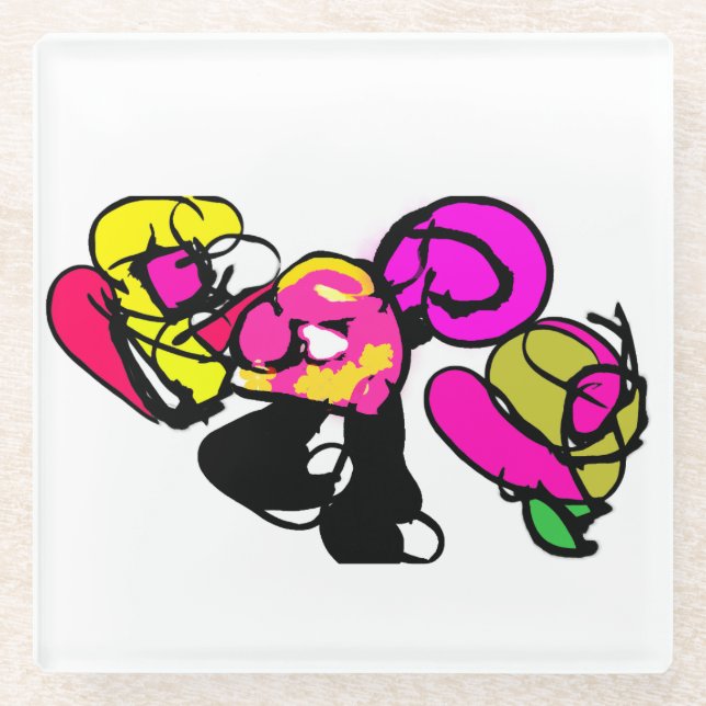 Dessous-de-verre En Verre Fleurs flamingo roses et joie (Devant)