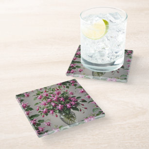 Dessous-de-verre En Verre Fleurs Fuchsias dans le vase