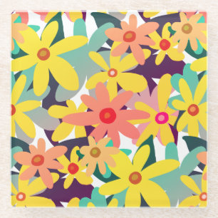 Dessous-de-verre En Verre Fleurs jaunes et oranges