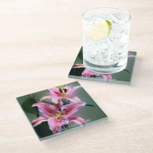 Dessous-de-verre En Verre Fleurs Lys roses et violettes