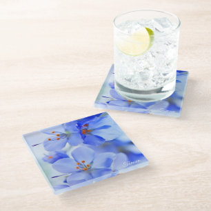 Dessous-de-verre En Verre fleurs mauves délicates à l'orange
