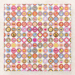 Dessous-de-verre En Verre fleurs mignonnes, oiseaux, motif de coeurs