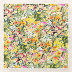 Dessous-de-verre En Verre Fleurs Minuscules Champ : Aquarelle Lumineuse.