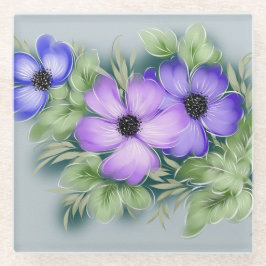 Dessous-de-verre En Verre Fleurs pastel sur gris rétro campagne