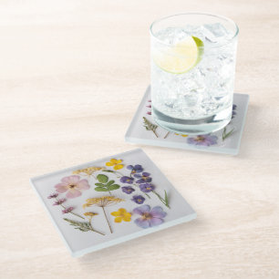 Dessous-de-verre En Verre Fleurs Pressées