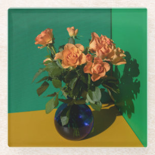 Dessous-de-verre En Verre Fleurs   Roses dans Vase