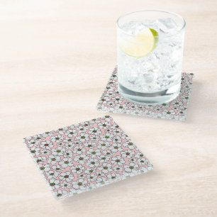 Dessous-de-verre En Verre Fleurs sauvages roses et blanches