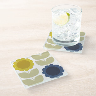 Dessous-de-verre En Verre Fleurs Tiges Rétro Groovy Été