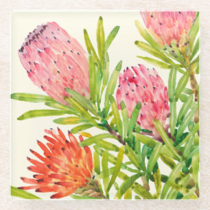 Dessous-de-verre En Verre Fleurs tropicales d'aquarelle